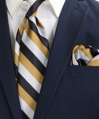 Stripe Jaquard Neck Tie With Hanky