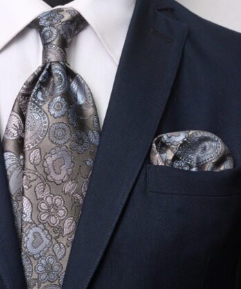 Floralf Jaquard Neck Tie With Hanky