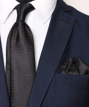 Geometric Jaquard Neck Tie With Hanky