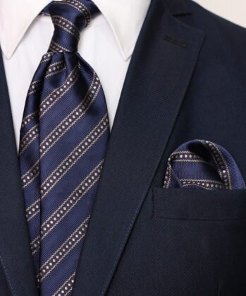 Stripe Jaquard Neck Tie With Hanky