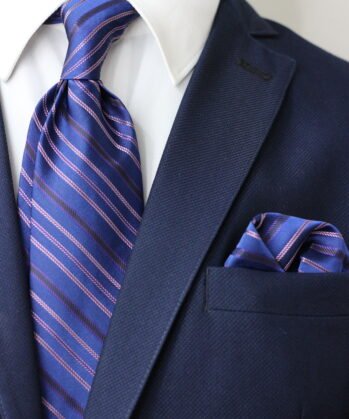 Stripe Jaquard Neck Tie With Hanky