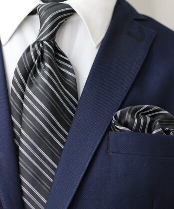 Stripe Jaquard Neck Tie With Hanky