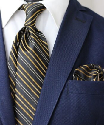 Stripe Jaquard Neck Tie With Hanky