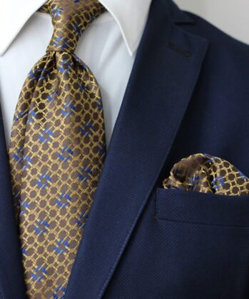 Geometric Jaquard Neck Tie With Hanky