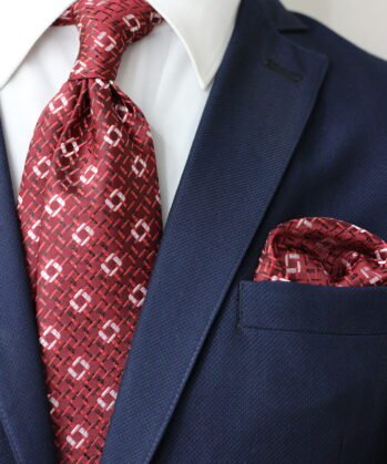 Geometric Jaquard Neck Tie With Hanky