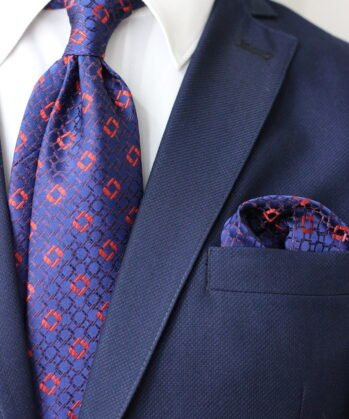 Geometric Jaquard Neck Tie With Hanky