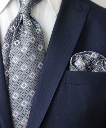 Geometric Jaquard Neck Tie With Hanky