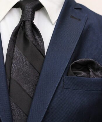 Stripe Jaquard Neck Tie With Hanky