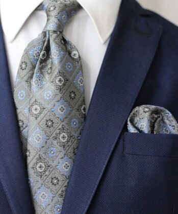 Geometric Jaquard Neck Tie With Hanky