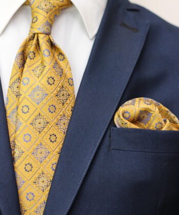 Geometric Jaquard Neck Tie With Hanky