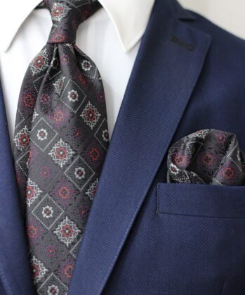 Geometric Jaquard Neck Tie With Hanky