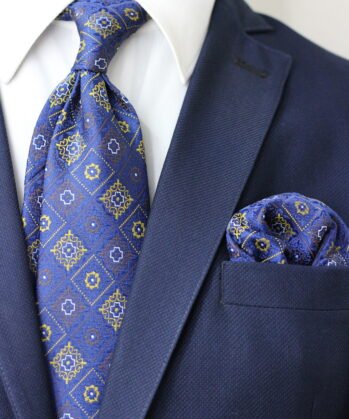 Geometric Jaquard Neck Tie With Hanky