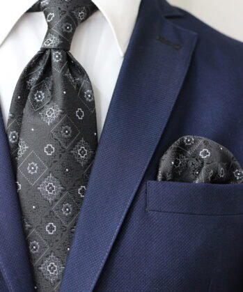 Geometric Jaquard Neck Tie With Hanky