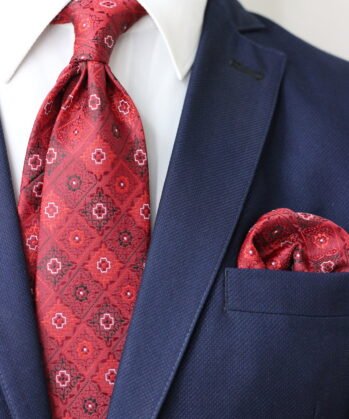 Geometric Jaquard Neck Tie With Hanky