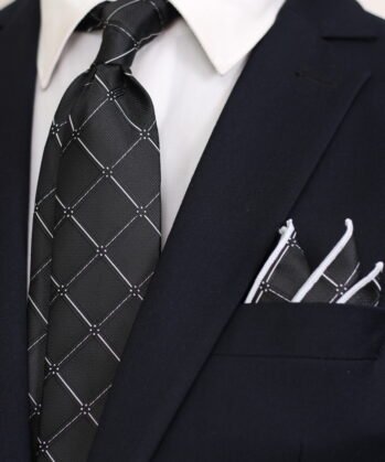 Geometric Jaquard Neck Tie With Hanky