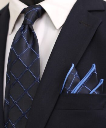 Geometric Jaquard Neck Tie With Hanky