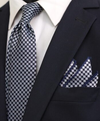 Geometric Jaquard Neck Tie With Hanky