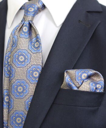 Floral Jaquard Neck Tie With Hanky