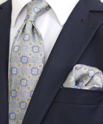 Floral Jaquard Neck Tie With Hanky