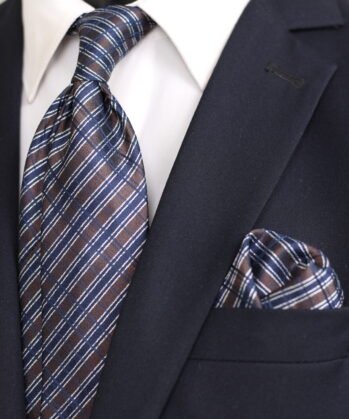 Stripe Jaquard Neck Tie With Hanky