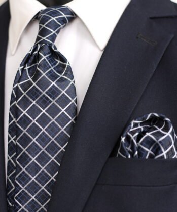Geometric Jaquard Neck Tie With Hanky