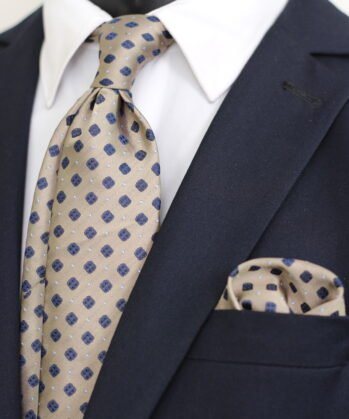 Geometric Jaquard Neck Tie With Hanky
