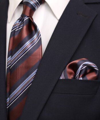 Stripe Jaquard Neck Tie With Hanky
