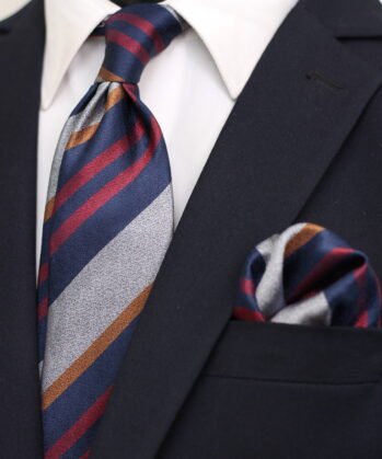 Stripe Jaquard Neck Tie With Hanky