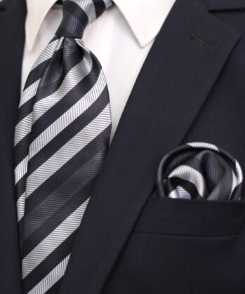 Stripe Jaquard Neck Tie With Hanky