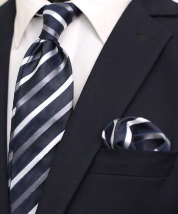 Stripe Jaquard Neck Tie With Hanky