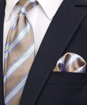 Stripe Jaquard Neck Tie With Hanky