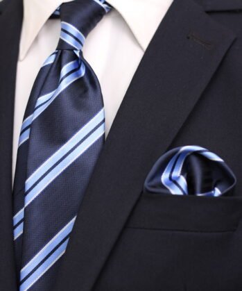 Stripe Jaquard Neck Tie With Hanky
