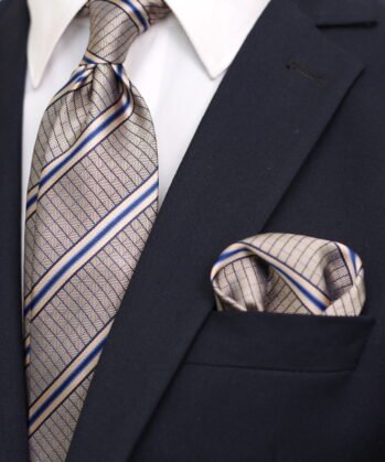Stripe Jaquard Neck Tie With Hanky