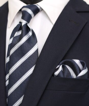 Stripe Jaquard Neck Tie With Hanky