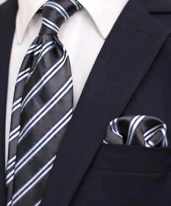 Stripe Jaquard Neck Tie With Hanky