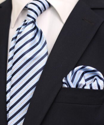 Stripe Jaquard Neck Tie With Hanky