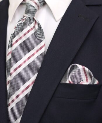 Stripe Jaquard Neck Tie With Hanky