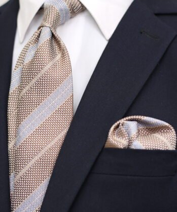 Stripe Jaquard Neck Tie With Hanky