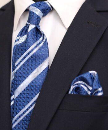 Stripe Jaquard Neck Tie With Hanky