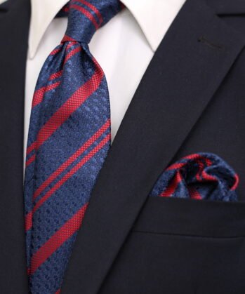 Stripe Jaquard Neck Tie With Hanky