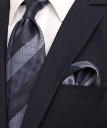 Stripe Jaquard Neck Tie With Hanky